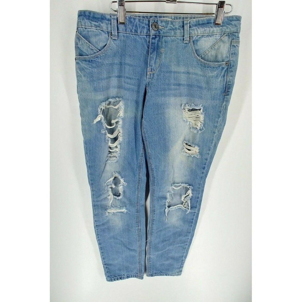 Mudd Love Peace Happiness Size 32/28 Women's Ripped Blue Jeans Size Large 11/12